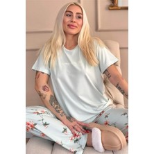 Pijama Evi Mint Spring Is My Life Çiçek Desenli Kısa Kollu Örme Kadın Pijama Takımı