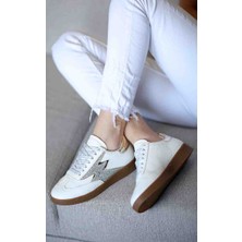 En Cici Moda Laura Beyaz Cilt Sim Taş Detaylı Kadın Sneaker Ayakkabı