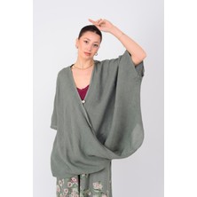 Eren Style Bohem Kruvaze Tek Düğmeli Keten  Bluz