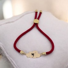 Archin Kadınlar İçin Bulut Figürlü 14  Ayar Altın Plakalı ve Örgü İpli  Sembol BILEKLIĞI-364 Sembol - Kırmızı