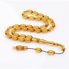 Sarı Renk Sıkma Kehribar Tesbih 7*11 mm