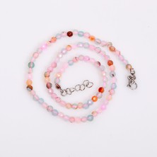 Taş Sandığı Mavi Pembe Akik Taşı Dizi Kolye - Çelik Aparatlı -  4 mm Faset Kesim