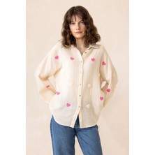 Kalp Nakışlı Salaş Gömlek Bej 9310