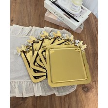 Maglor Lüx Gold Kelebek Aksesuarlı Paslanmaz Çelik Kare 6’lı Kahve, Çay, Dekoratif Sunum Servis Tepsisi