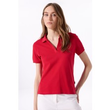 Kırmızı Kadın Relaxed Düz Polo T-Shirt J5SL-TST7070