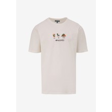 D5SM-TST3847 Kırık Beyaz Bisiklet Yaka Relaxed Baskılı Erkek T-Shirt