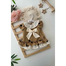 Miniğimin Cicileri Fiyonk Desenli Puantiyeli Kız bebe elbise - Sütlü Kahve