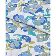 Summer Blooms Baskılı Pamuklu Tek Kişilik Pike 150 x 220  cm  Mavi
