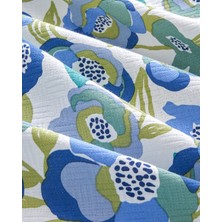 Summer Blooms Baskılı Pamuklu Tek Kişilik Pike 150 x 220  cm  Mavi