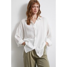 Never More Dantel Detaylı Transparan Pamuklu Gömlek Beyaz