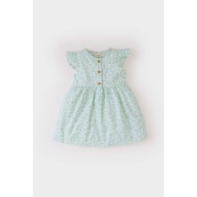 DeFacto Kız Bebek Desenli Kısa Kollu Flamlı Poplin Yazlık Elbise E0645A525SM
