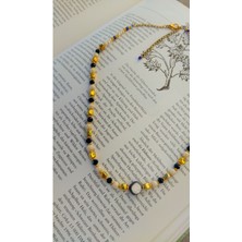 Blue Pearl Lacivert Sedef Taşlı Gold Detaylı Gösterişli Kolye