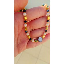 Blue Pearl Lacivert Sedef Taşlı Gold Detaylı Gösterişli Kolye