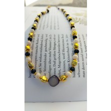 Blue Pearl Lacivert Sedef Taşlı Gold Detaylı Gösterişli Kolye