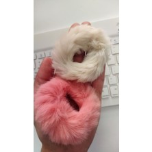 2'li Canlı Renklerde Yumuşak Peluş Lastik Toka Seti - Bej &  Yavruağzı