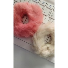 2'li Canlı Renklerde Yumuşak Peluş Lastik Toka Seti - Bej &  Yavruağzı