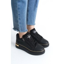 Mevese DINA Siyah Gold Bağcıklı Fermuarlı Ortopedik Taban Kadın Sneaker Spor Ayakkabı