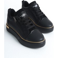 Mevese DINA Siyah Gold Bağcıklı Fermuarlı Ortopedik Taban Kadın Sneaker Spor Ayakkabı