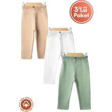 Unisex Bebek Düğme Detaylı Tayt Model %100 Organik Pamuklu Penye Bebek Pantolon Tek Alt 3lü Set