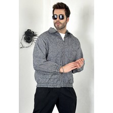 Asil Oversize Gömlek Yaka Fermuarlı Gri Kalın Hırka