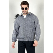 Asil Oversize Gömlek Yaka Fermuarlı Gri Kalın Hırka