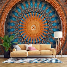Turuncu Franktal Mandala Etnik Motif Duvar Kağıdı