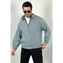 Asil  Oversize Gömlek Yaka Fermuarlı Yeşil Kalın Ceket