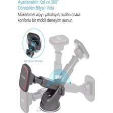 Deanb T035 360° Derece Dönebilen Güçlü Mıknatıslı, Vantuzlu Araç Içi Tutacak