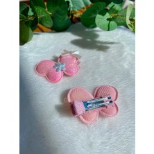 Kız Çocuk Kelebek Figürlü Simli Parlak Şık Bayramlık Pembe Renk Ikili Pens Yan Toka (Sticker Hediyeli)