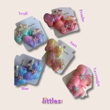 Kız Çocuk Kelebek Figürlü Simli Parlak Şık Bayramlık Pembe Renk Ikili Pens Yan Toka (Sticker Hediyeli)