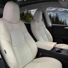 K-Design Tesla Model Y Araca Özel Oto Koltuk Kılıfı - Tay Tüyü ve Deri