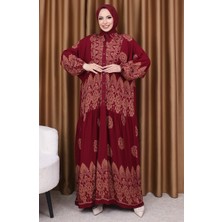 Sefa Merve Balon Kol Çini Desen Elbise 5575-04 Bordo