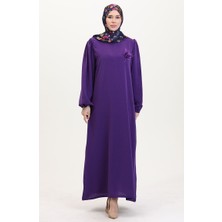Sefa Merve Broş Detaylı Elbise 0017-02 Mor