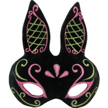 Twox Çocuk Siyah Renk Pembe Gold Simli Siyah Süet Kaplama Tavşan Maskesi 18X16 cm