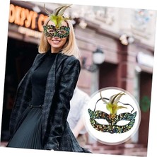 Twox Çocuk Siyah Kadife Üzeri Rengarenk Payetli Pullu Sarı Tüylü Sarı Taşlı Parti Maskesi 19X21 cm