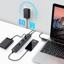 RSHTECH 11 Port Güçlendirilmiş USB C Hub 2X10 Gbps USB C 1X10 Gbps USB A Pd 20W 7x USB 3.0 5gbps Hub