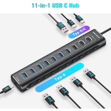 RSHTECH 11 Port Güçlendirilmiş USB C Hub 2X10 Gbps USB C 1X10 Gbps USB A Pd 20W 7x USB 3.0 5gbps Hub