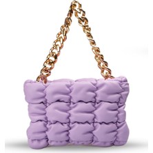 Mio Gusto Lila Renk Kalın Zincir Detaylı El Omuz Kadın Çanta