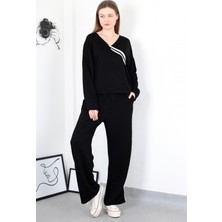 Göğsü Ribana Detaylı Oversize Cepli Eşofman Sweatshirt Takımı
