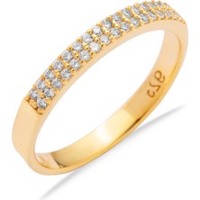 Silveranka 925 Ayar Gümüş Gold Yarım Tur Alyans