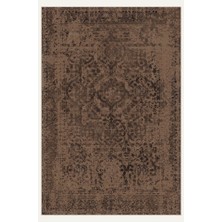Bigartshome Vintage Halı Modern Motifli Kahverengi Kilim Desenli Dijital Şönil Halı