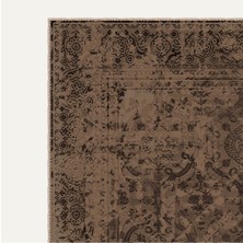 Bigartshome Vintage Halı Modern Motifli Kahverengi Kilim Desenli Dijital Şönil Halı