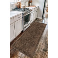 Bigartshome Vintage Halı Modern Motifli Kahverengi Kilim Desenli Dijital Şönil Halı
