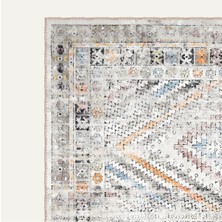 Bigartshome Modern Kilim Desenli, Gri ve Turuncu Tonlarında Eskitilmiş Vintage Dijital Şönil Halı