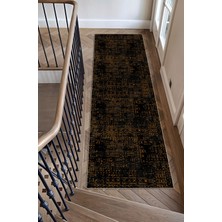 Bigartshome Vintage Siyah Boho Etnik Desenli Iskandinav Siyah ve Kahve Tonlarında Modern Dijital Şönil Halı