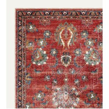 Bigartshome Tutkulu Kırmızı Renkli Vintage Desenli Salon Halısı, Dokuma Taban Dekoratif Şönil Halı
