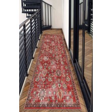 Bigartshome Tutkulu Kırmızı Renkli Vintage Desenli Salon Halısı, Dokuma Taban Dekoratif Şönil Halı