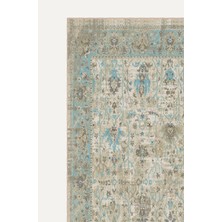 Bigartshome Vintage Desenli Mint Salon Halısı, Dokuma Taban Dekoratif Şönil Halı