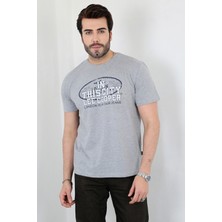 Unisex Oversize Baskılı Gri T-Shirt