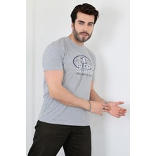 Unisex Oversize Baskılı Gri T-Shirt
